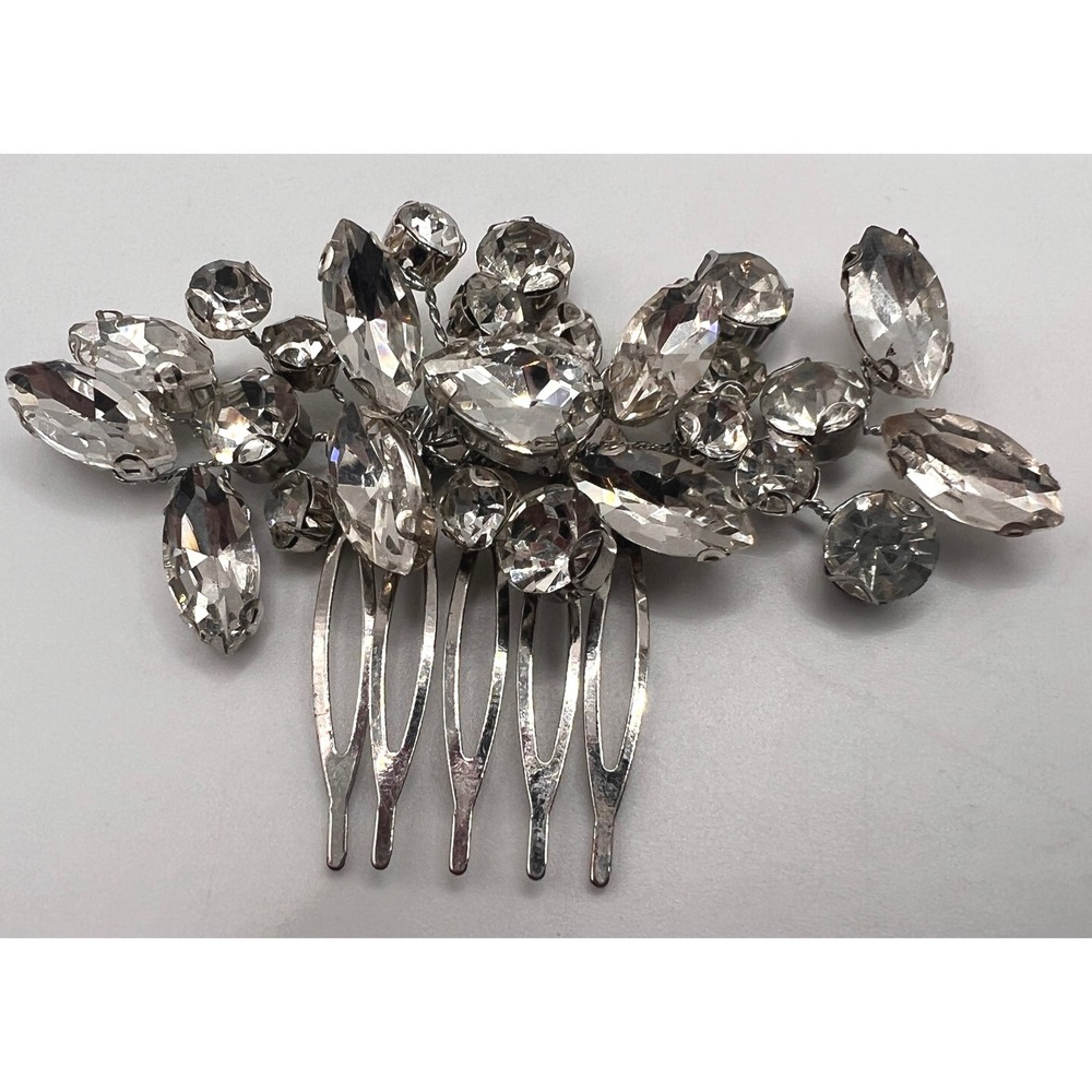 Large‎ Vintage Rhinestone Bridal Pageant Hair Comb Silver Tone Statement Updo